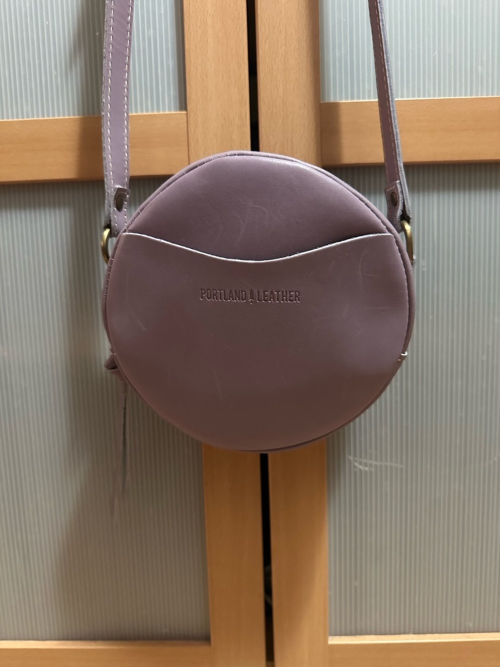 Portland Leather Lavender Small Round Circle Crossbody Bag